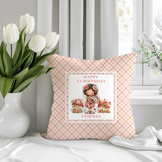 Schoon Sprookje 5e Verjaardag Blush Bloemen Kussen (Cute Fairy 5th Birthday Blush Floral Throw Pillow)