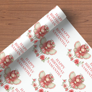 Schoon Sprookjesmeisje 5e Verjaardag Roze Bloemen  Cadeaupapier