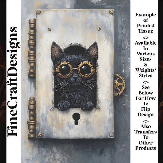 Schoon Steampunk Zwart Kitten AP3 Decoupage Tissuepapier