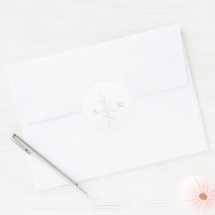 Schoon Stof Blauw Botanisch Elegante Trouwdag Ronde Sticker
