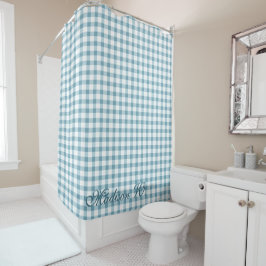 Schoon Stof Blauw Gingham Patroon Douchegordijn
