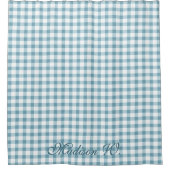 Schoon Stof Blauw Gingham Patroon Douchegordijn (Voorkant)