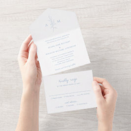 Schoon Stofblauw Botanisch Elegant Huwelijk All In One Uitnodiging