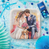 Schoon Trouwd Paar Waterverf Papieren Bordje (Feest)