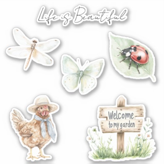 Schoon Tuin Lieveheersbeestje Vlinder Libel Sticker (Voorkant)