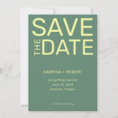 Schoon Unieke Sage Groen & Geel Script Wedding Save The Date (Voorkant)