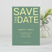 Schoon Unieke Sage Groen & Geel Script Wedding Save The Date (Staand voorkant)
