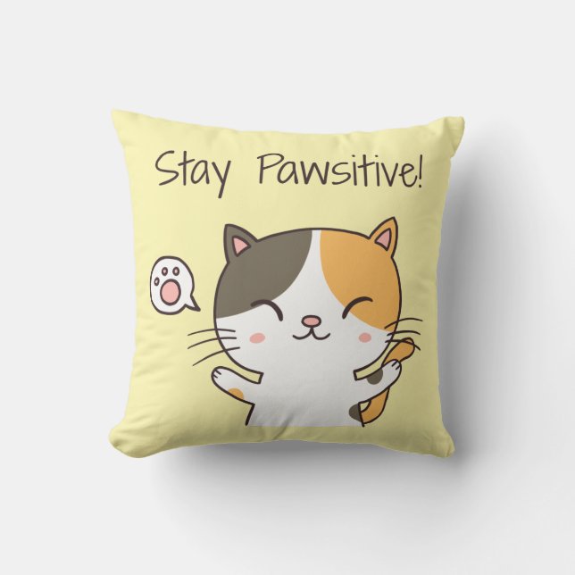 Schoon Verblijf Pawsitieve Katt Kamer Decoratie Kussen (Voorkant)