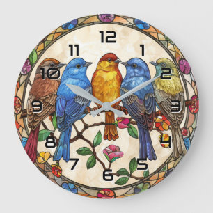 Schoon Vogels Planten Glas Effect Schilderkunst Grote Klok