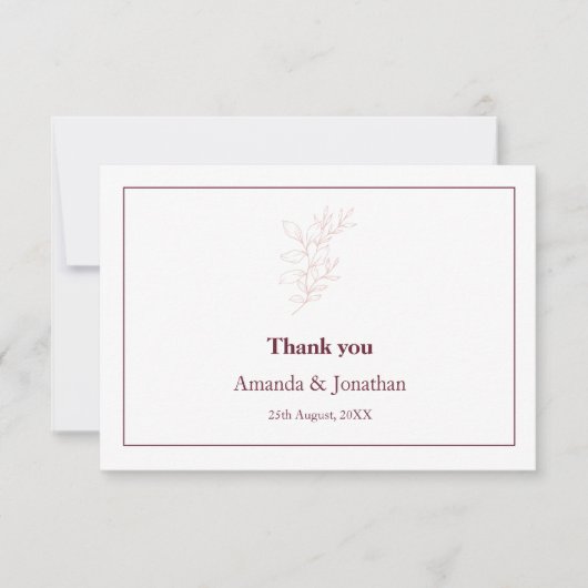Schoon Wit en Roze Eenvoudig blad | Moderne bruilo Bedankkaart (Voorkant)