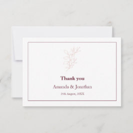 Schoon Wit en Roze Eenvoudig blad | Moderne bruilo Bedankkaart