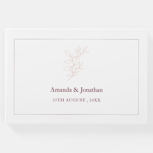 Schoon Wit en Roze Eenvoudig blad | Moderne bruilo Gastenboek (Voorkant)
