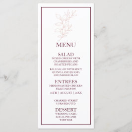 Schoon Wit en Roze Eenvoudig blad | Moderne bruilo Menu