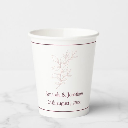 Schoon Wit en Roze Eenvoudig blad | Moderne bruilo Papieren Bekers (Links)