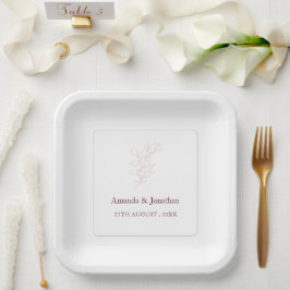 Schoon Wit en Roze Eenvoudig blad | Moderne bruilo Papieren Bordje
