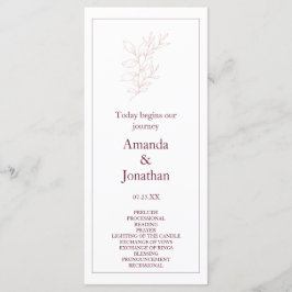 Schoon Wit en Roze Eenvoudig blad | Moderne bruilo Programmakaart