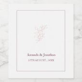 Schoon Wit en Roze Eenvoudig blad | Trouwwijn Wijn Etiket (Enkel label)