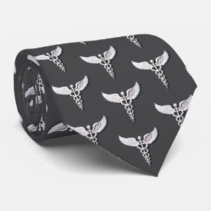 Schoon wit gedetailleerd Caduceus medisch antracie Stropdas