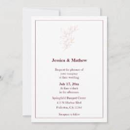 Schoon Wit & Roze Eenvoudig blad | Moderne bruilof Kaart