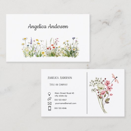 Schoon wit Vrouwelijke Waterverf Wildflower Meadow Visitekaartje (Voorkant / Achterkant)