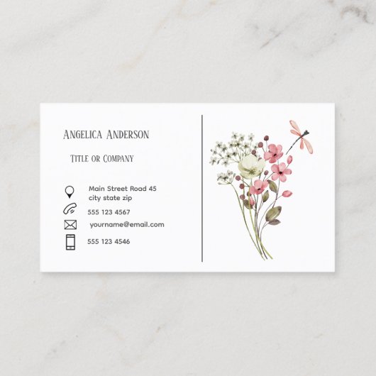 Schoon wit Vrouwelijke Waterverf Wildflower Meadow Visitekaartje (Achterkant)
