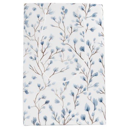 Schoon witte blauwe bloemige bruiloftsdouche medium cadeauzakje (Voorkant)