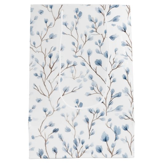 Schoon witte blauwe bloemige bruiloftsdouche medium cadeauzakje (Achterkant)