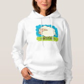 Schoon Witte Fluffy Schaap op Gras Hoodie (Voorkant)