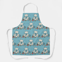 Schoon Witte Kat Breiend Blauw Garenschema Kunst Schort