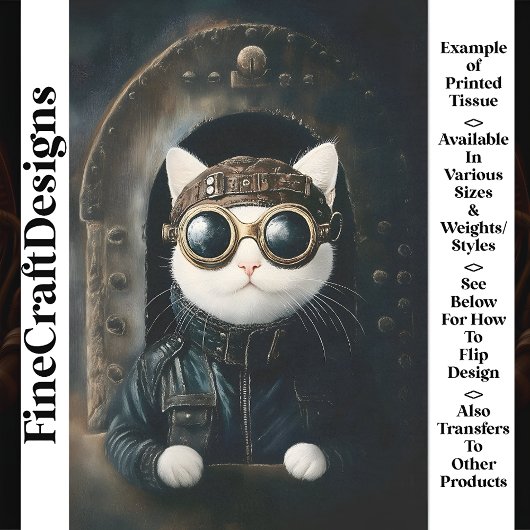 Schoon Witte Steampunk Dieselpunk Kat AQ9 Decoupag Tissuepapier