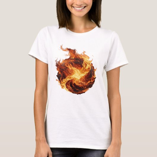 Schoon Zilver FIRE BALL 3D Tekst Kunst T-shirt (Voorkant)