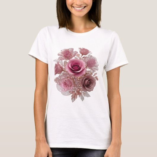 Schoon Zilver ROOS BOS 3D Tekst Kunst T-shirt (Voorkant)