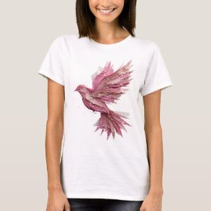 Schoon zilver ROZE VOGEL Slogan ontwerp T-shirt