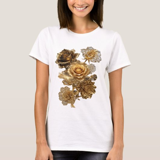 Schoon zilveren GOLDEN ROSES Statement T-shirt (Voorkant)