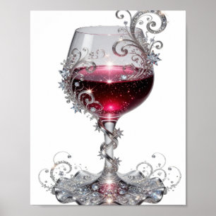 Schoon Zilveren WIJNGLAS Ontwerp Poster