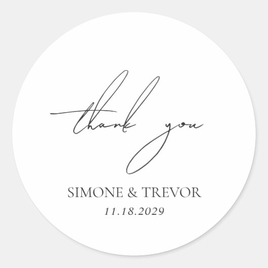 Schoon zwart en wit modern bruiloft ronde sticker (Voorkant)