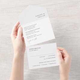 Schoon zwart en wit modern huwelijk all in one uitnodiging