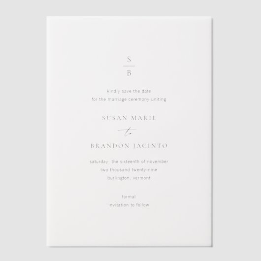 Schoon zwart en wit modern trouwen save the date vellum uitnodigingen (Voorkant)