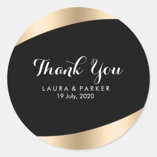 Schoon Zwart Goud Modern Dank u Bruiloft Ronde Sticker