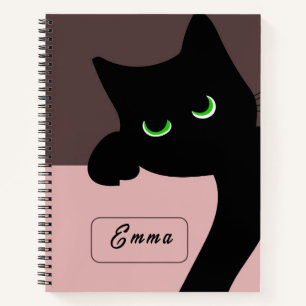 Schoon zwart katje dat gluurt, paarse op maat gema notitieboek