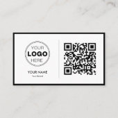 Schoon Zwart Wit Minimalistisch QR Code Logo Visitekaartje (Voorkant)