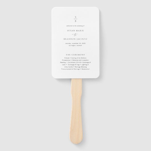 Schoon zwart-wit modern huwelijksprogramma handwaaier (Voorkant)