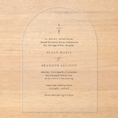 Schoon zwart-wit monogram moderne bruiloft acryl uitnodigingen (Voorkant)