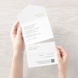 Schoon zwart-wit QR-code moderne bruiloft All In One Uitnodiging