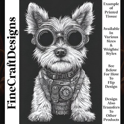 Schoon zwart & wit Steampunk Westie T7 decoupage Tissuepapier