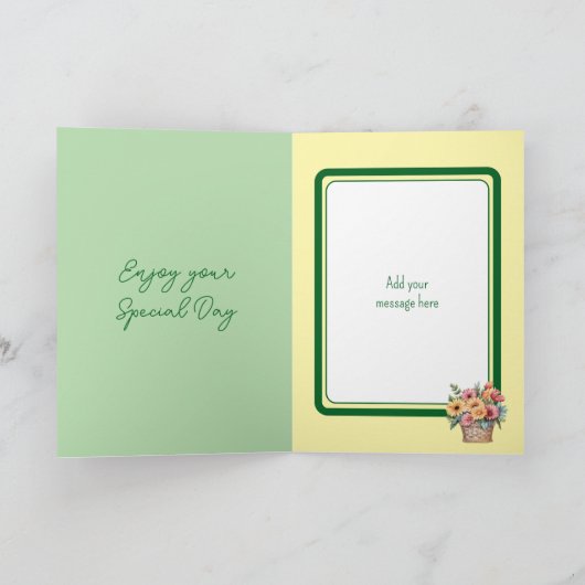 Schoondochter gerbera groen geel jarig kaart (Binnen)