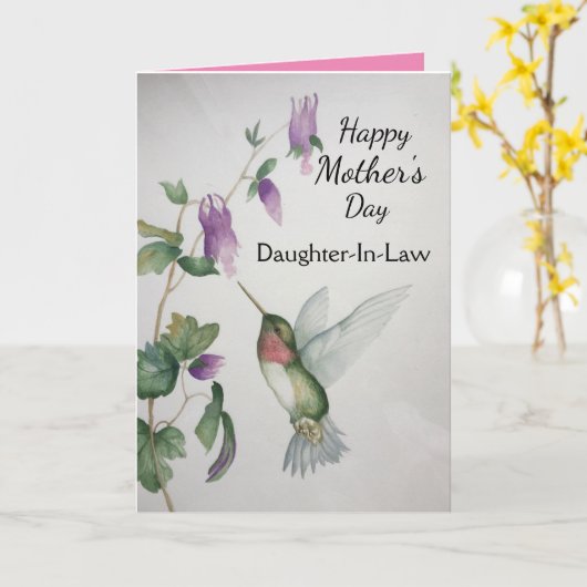 Schoondochter Moederdag Hummingbird Kaart (Gele Bloem)
