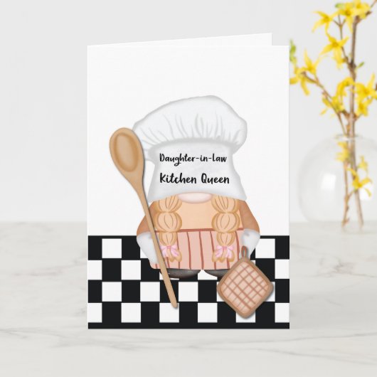 Schoondochter Moederdag Kabouter Keuken Koningin Kaart (Gele Bloem)