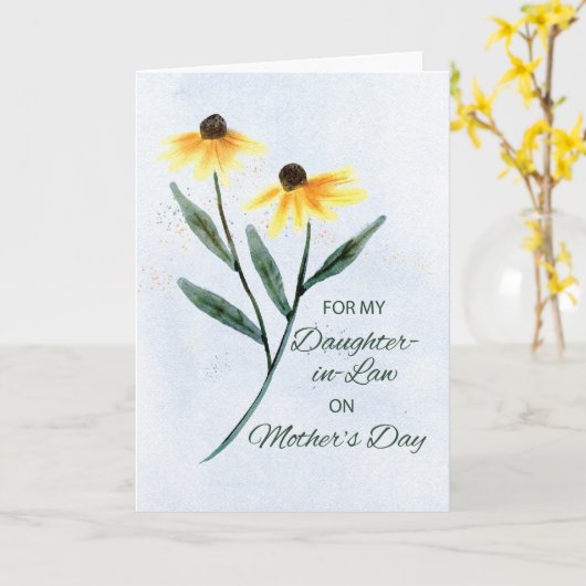 Schoondochter op Moederdag Twee Kegel Bloemen Kaart (Gele Bloem)