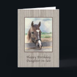 Schoondochter, Verjaardag, Bruin Paard met Bridle Kaart<br><div class="desc">Dit verjaardagspartijtje voor een schoondochter met het afbeelding van een bruin wenskaart dat in de paddock staat,  heeft een zacht en dromerig karakter. Pas het aan door het vers aan te passen aan uw behoeften.</div>